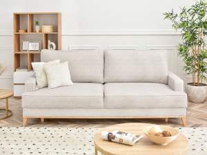 Sofa crema-3 popiel tkanina, podstawa buk
