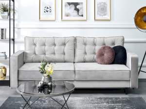 Sofa lavia jasny szary welur, podstawa czarny