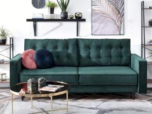 Sofa lavia zielony welur, podstawa orzech