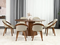 Krzesło drewno gięte do jadalni LAGOS BEŻ BOUCLE - ORZECH - w aranżacji ze stołem PAVO