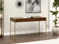 Eleganckie biurko z szufladami ORZECH ZŁOTY UNIF - wolnostojący tył