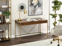 Eleganckie biurko z szufladami ORZECH ZŁOTY UNIF - w aranżacji z regałem HARPER i fotelem LILY