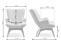 Fotel do salonu LIMA KREM BOUCLE - NOGI DĄB - wymiary
