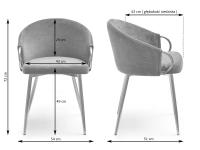 Krzesło do salonu MIEDZIANE - CZARNE NOGI - wymiary