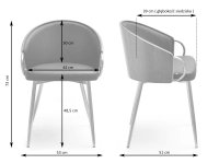 DĘBOWE krzesło z podłokietnikami ELVIRA SZARY - CZARNY - wymiary