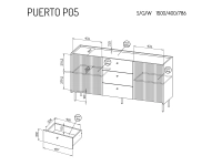 Zestaw mebli do małego pokoju komoda i szafa PUERTO 2 - wymiary komody PUERTO P05