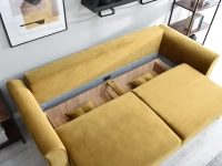 Sofa w stylu glamour LANTI ZŁOTA z weluru z funkcją spania - pojemnik na pościel