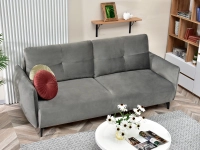 Sofa LULU SZARA welurowa z funkcją spania i pojemnikiem - w aranżcji ze stolikiem LAVIN XL