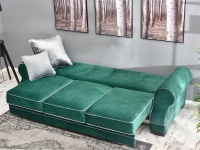 Sofa welurowa TOSCA zielona butelowa z poduchami glamour - funkcja spania