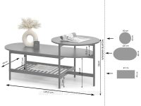 Loftowy 3 - poziomowy stolik LAURI XL CZARNY ORZECH  - wymiary 