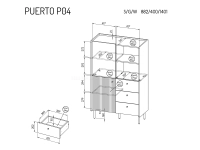 Mały regał na wysokich nogach PUERTO P4 ORZECH CZARNY - wymiary