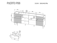 Komoda czarna z drewnem orzech PUERTO P6 CZARNY MARMUR - wymiary