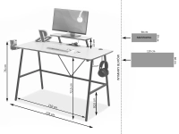 Biurko dla gracza z gniazdami usb i nadstawką STIG BISŁY KARBON - wymiary