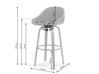 Krzesło barowe z pikowaniem 72 BEŻ EKOSKÓRA DREWNO DĄB - wymiary