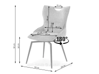 Krzesło obrotowe 180 stopni z rączką RACHEL CZARNY - CZARNY - wymiary