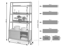 Regał na ksiązki drewniany ze schowkiem BETSY DĄB BIAŁY - wymiary